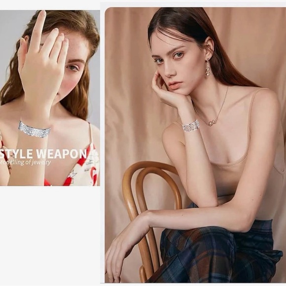 Sterling Silver Bangle Filigree Cuff Bracelet, 925 Sterling Silver NEW - Picture 4 of 7